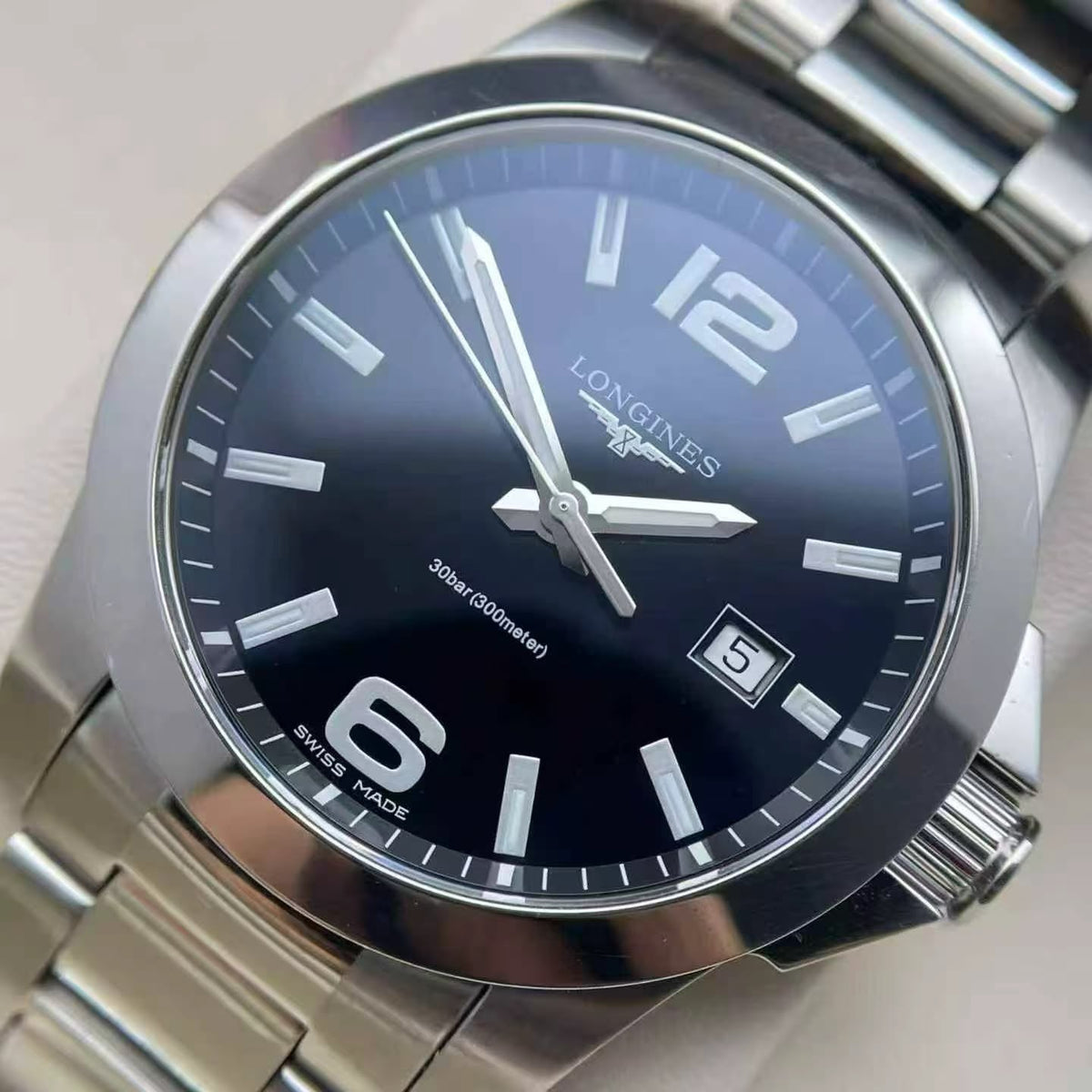 Longines Conquest Men's Quartz Watch – 41mm Black Dial & Stainless Steel Bracelet – L3.759.4.58.6