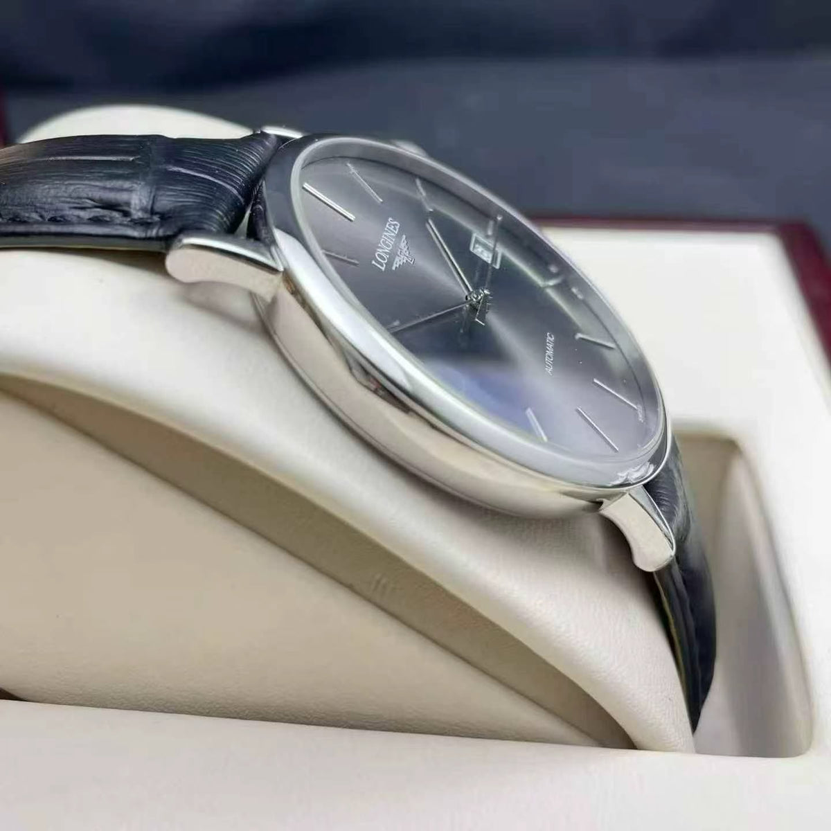 Longines Elegant Collection Men's Automatic Watch – 37mm Grey Dial, Stainless Steel Case & Black Alligator Leather Strap – L4.810.4.72.2
