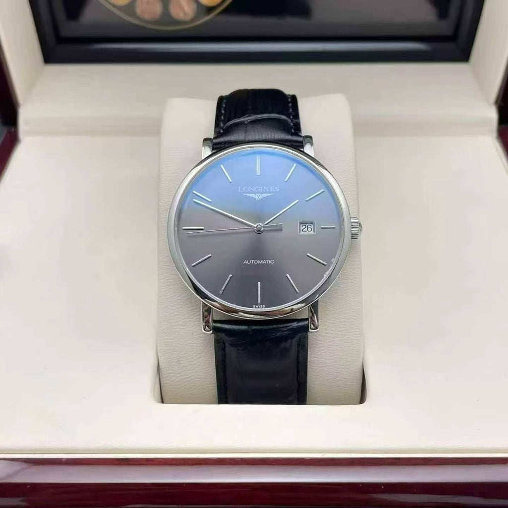 Longines Elegant Collection Men's Automatic Watch – 37mm Grey Dial, Stainless Steel Case & Black Alligator Leather Strap – L4.810.4.72.2