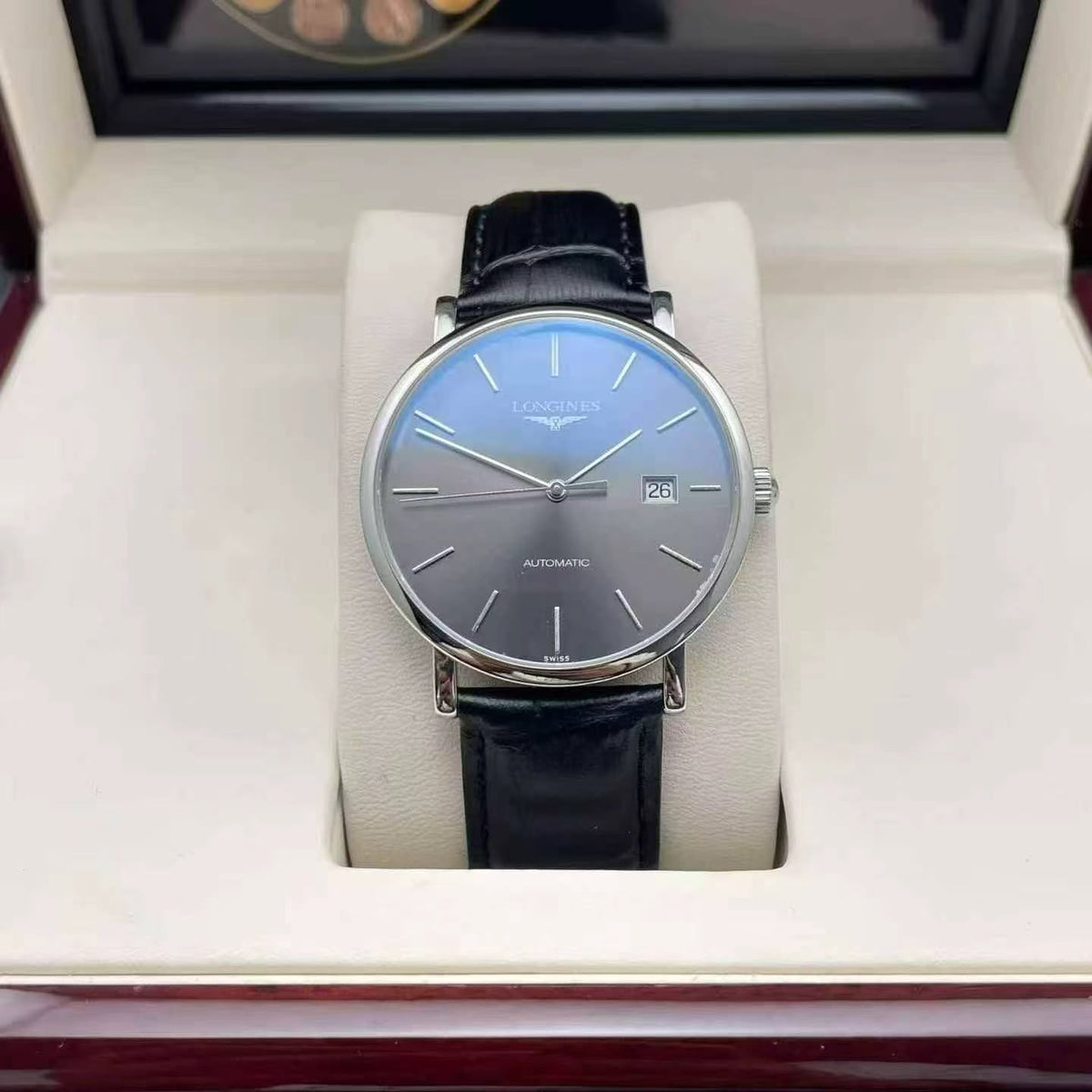 Longines Elegant Collection Men's Automatic Watch – 37mm Grey Dial, Stainless Steel Case & Black Alligator Leather Strap – L4.810.4.72.2