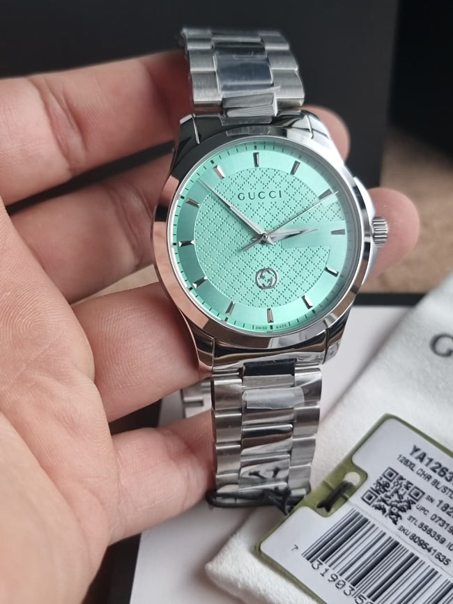 Gucci G-Timeless Men's Quartz Watch – 40mm Tiffany Blue Dial & Silver Stainless Steel Bracelet – YA126372 Hover Image