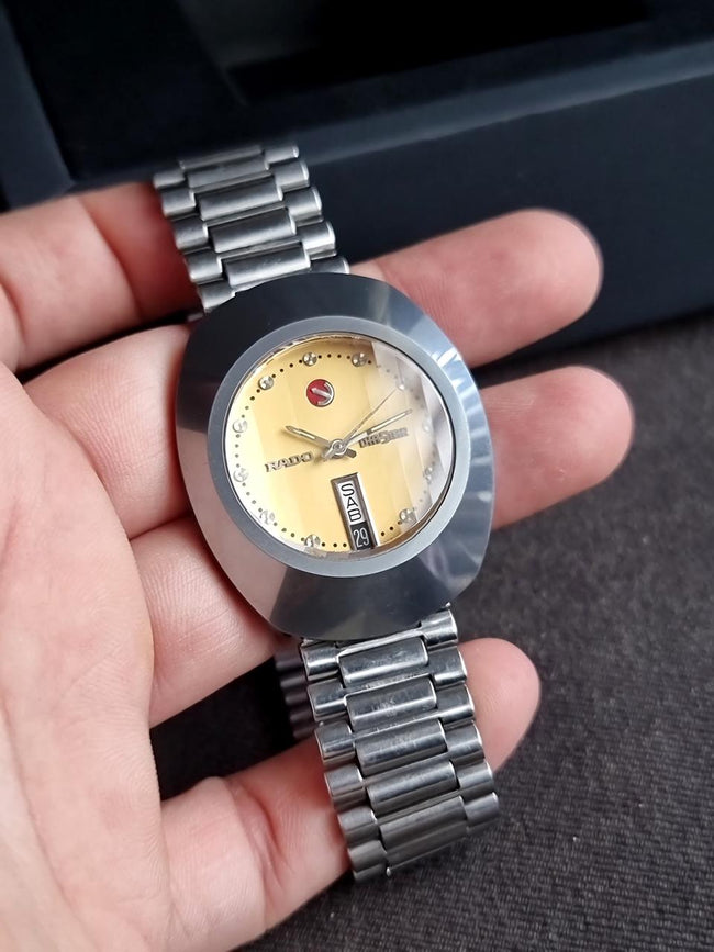Rado DiaStar Men's Vintage Automatic Watch – 36mm Yellow Dial & Silver Stainless Steel Bracelet – 636.0309.3 Hover Image