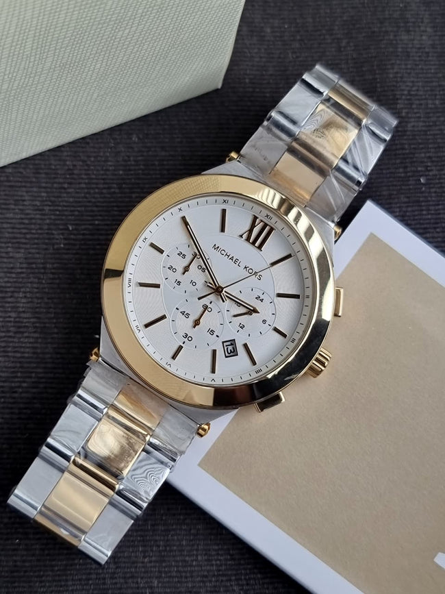 Michael Kors Oversized Billie Men’s Chronograph Quartz Watch – 44mm White Dial & Two-Tone Stainless Steel Bracelet MK9221 Main Image