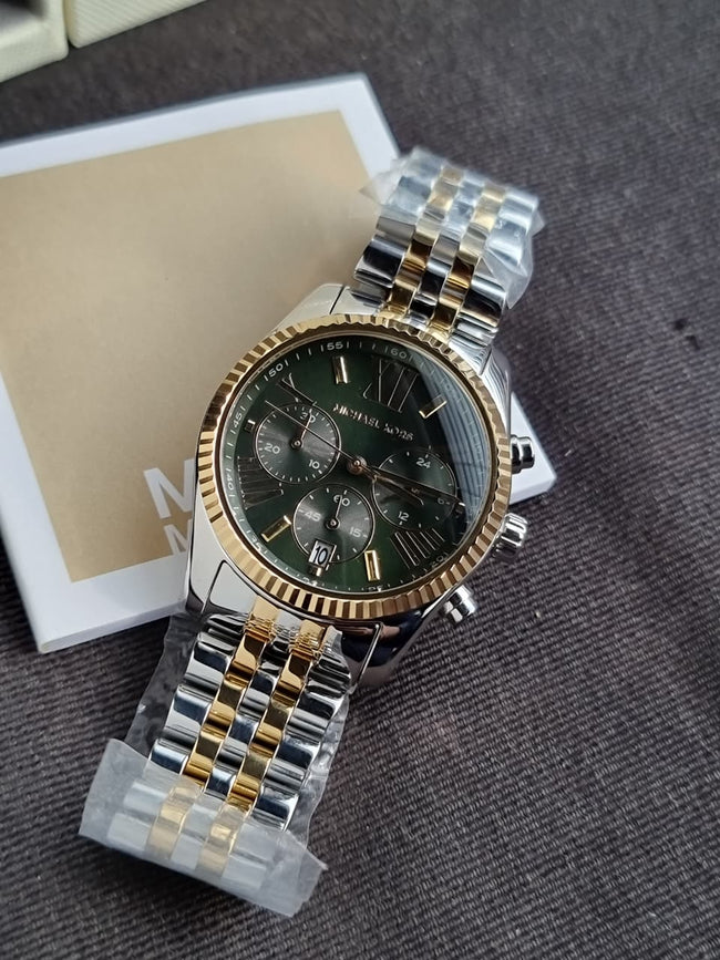 Michael Kors Lexington Green Dial Two-Tone Chronograph Women's Watch 38mm – MK4984 Hover Image
