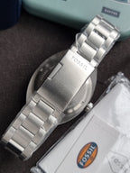 Fossil Breaker Men's Quartz Watch – 42mm White Textured Dial, Black Bezel & Silver Stainless Steel Bracelet FS6063