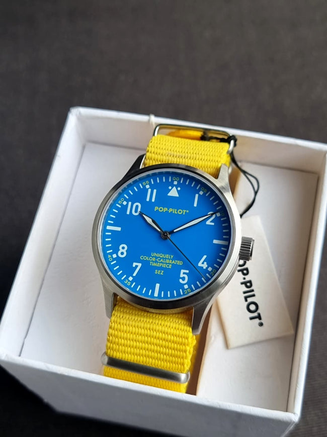POP-PILOT Gents Watch blue Dial Yellow Nato Strap Main Image