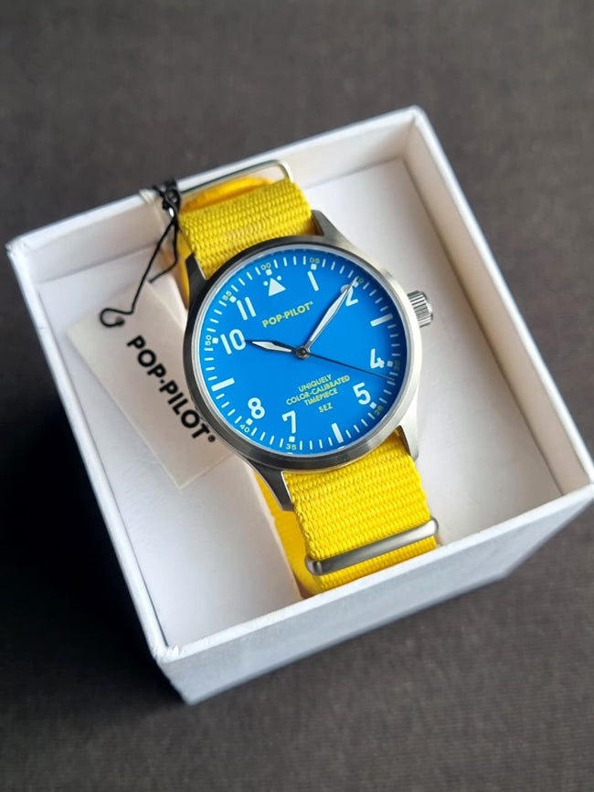POP-PILOT Gents Watch blue Dial Yellow Nato Strap Hover Image