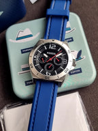 Fossil Gents Watch Blue Rubber strap 45mm Black Dial Cosmograph Watch