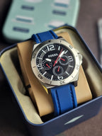 Fossil Gents Watch Blue Rubber strap 45mm Black Dial Cosmograph Watch