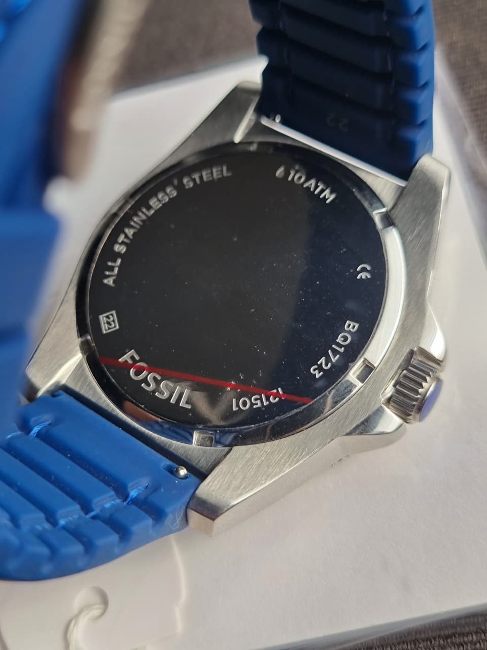 Fossil Gents Watch Blue Rubber strap 45mm Black Dial Cosmograph Watch