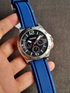 Fossil Gents Watch Blue Rubber strap 45mm Black Dial Cosmograph Watch
