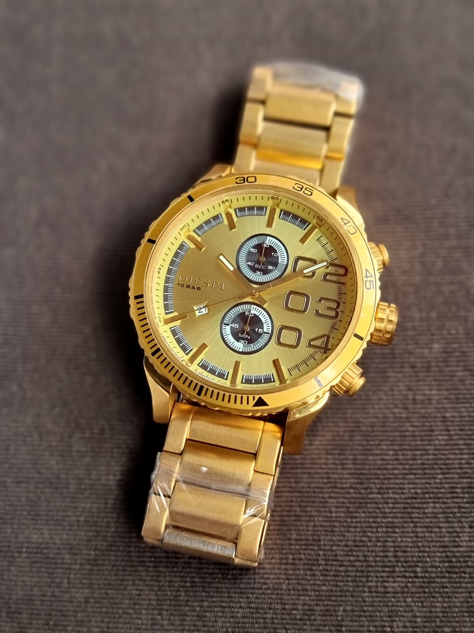 Diesel Men's Chronograph Quartz Watch – Gold Dial, Gold-Tone Case, 50mm