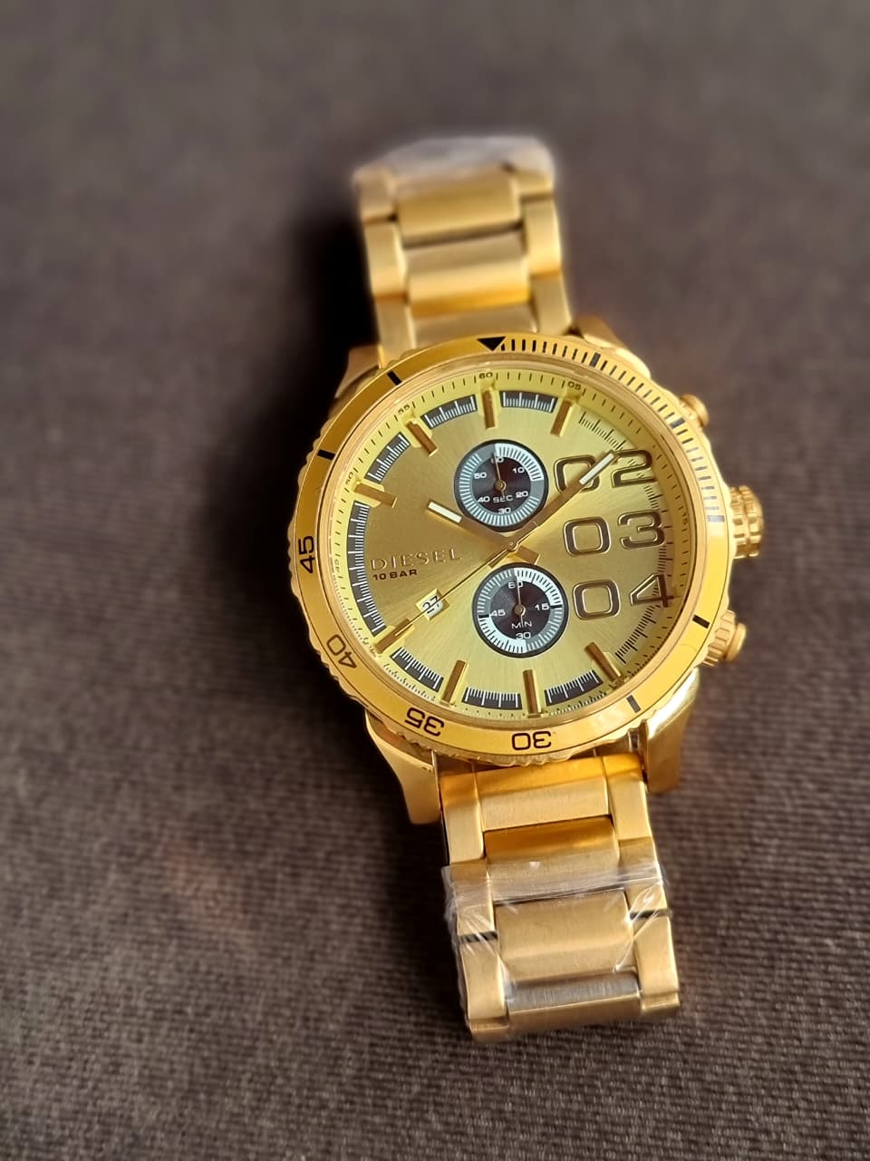 Diesel Men's Chronograph Quartz Watch – Gold Dial, Gold-Tone Case, 50mm