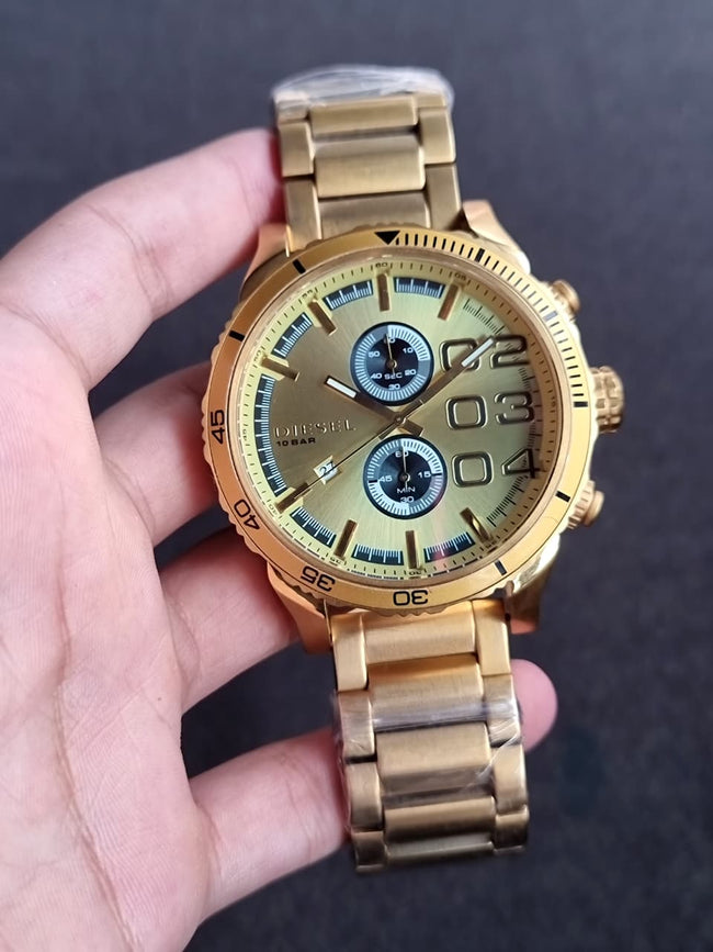 Diesel Men's Chronograph Quartz Watch – Gold Dial, Gold-Tone Case, 50mm Main Image