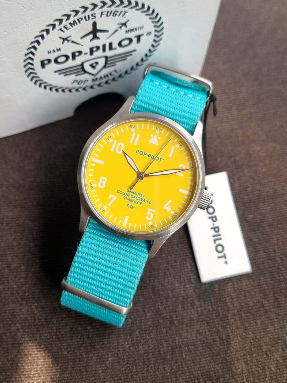 Pop Pilot Gents Watch Yellow Dial tifiney Blue Strap