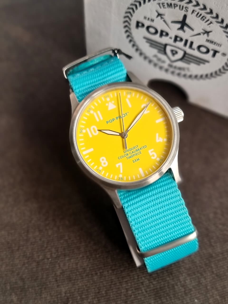 Pop Pilot Gents Watch Yellow Dial tifiney Blue Strap