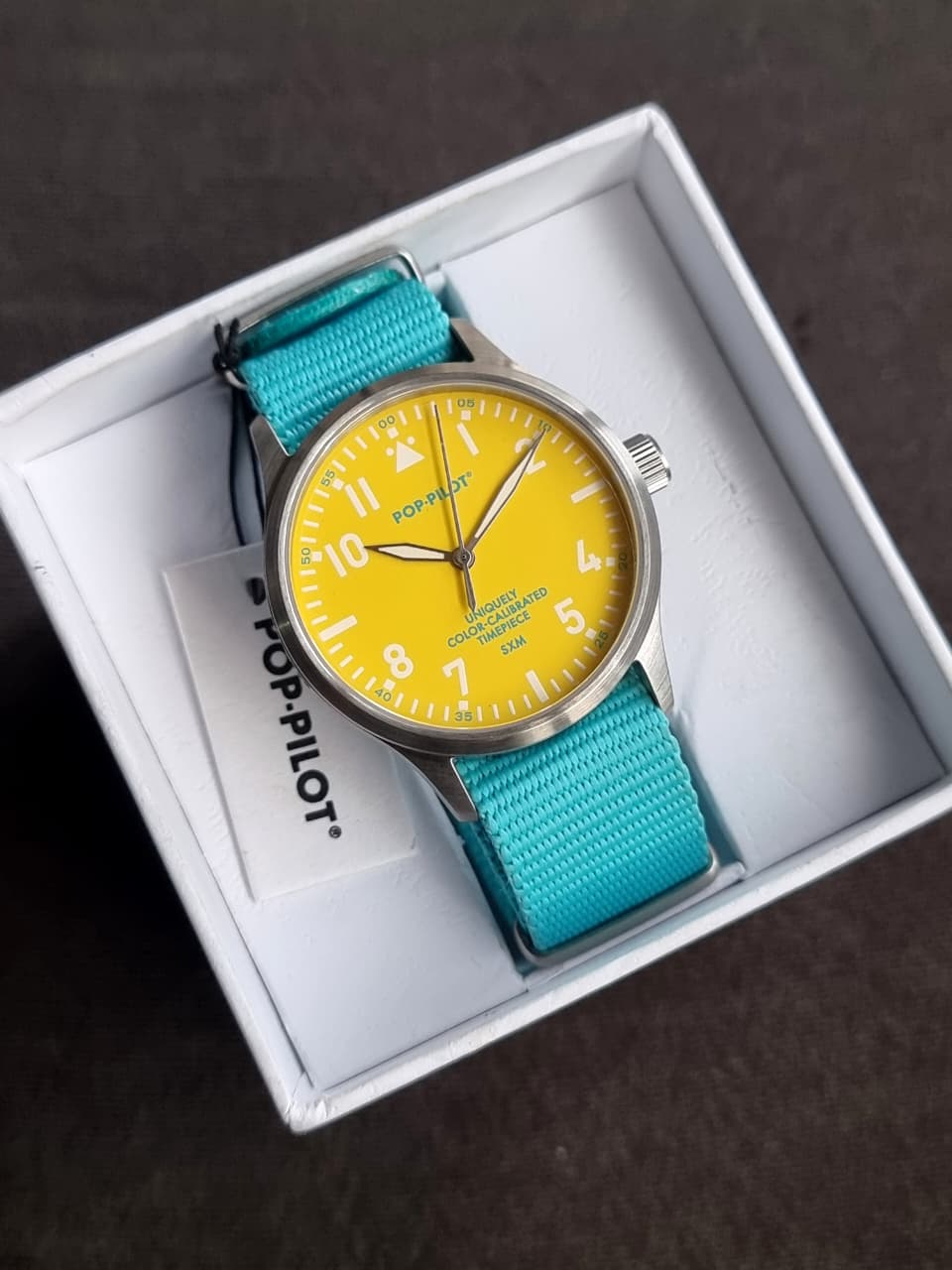 Pop Pilot Gents Watch Yellow Dial tifiney Blue Strap