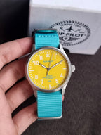 Pop Pilot Gents Watch Yellow Dial tifiney Blue Strap
