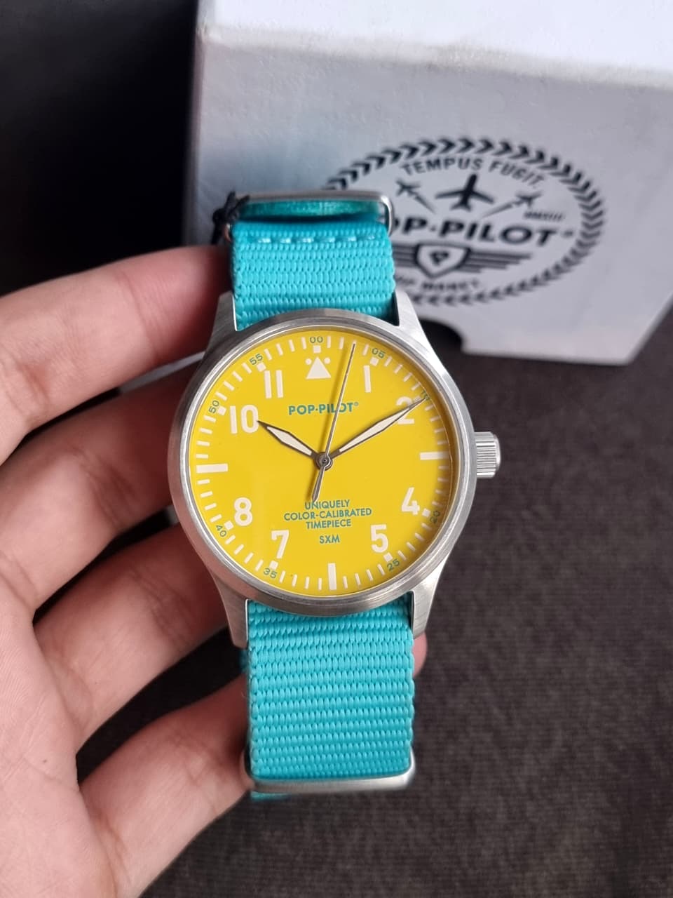 Pop Pilot Gents Watch Yellow Dial tifiney Blue Strap