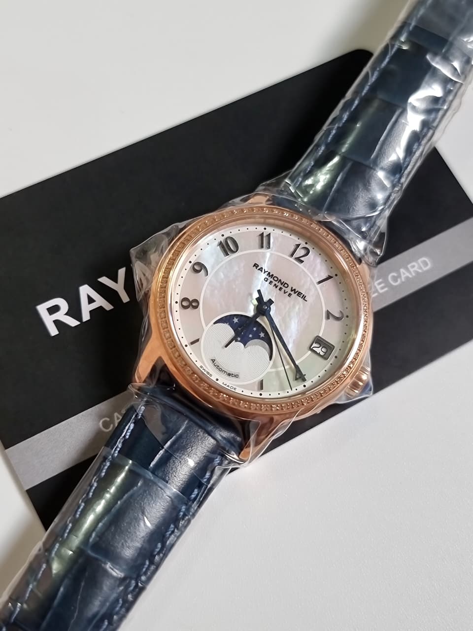 Raymond Weil Maestro Ladies Diamond Automatic Moon Phase Leather Strap Watch 34mm
