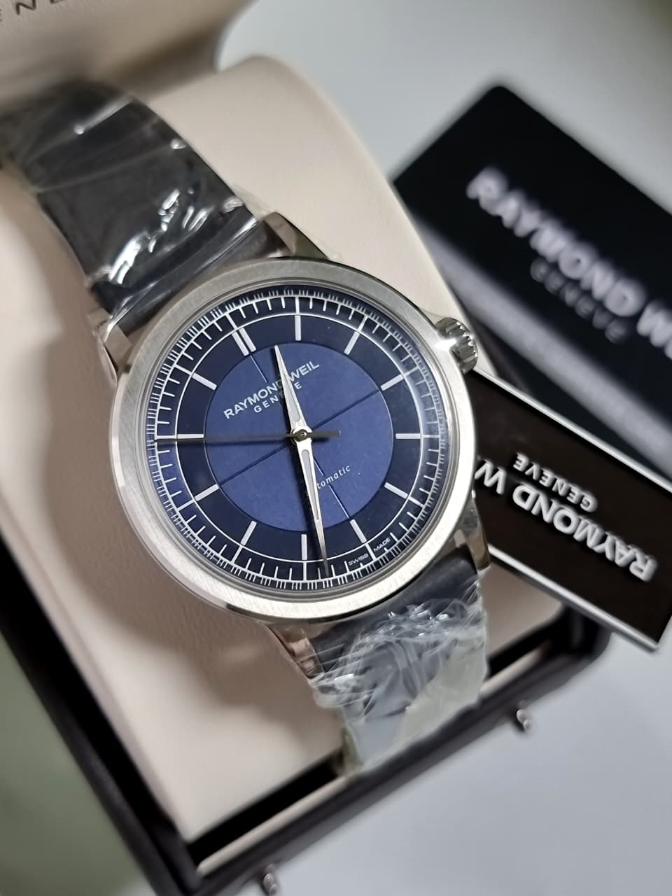 Raymond Weil Millesime 2925-STC-50001 Automatic Men's Watch 39.5mm – Blue Dial, Blue Leather Strap