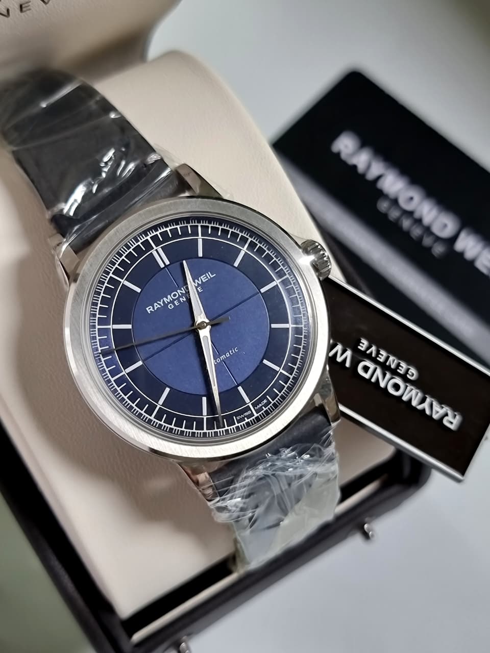 Raymond Weil Millesime 2925-STC-50001 Automatic Men's Watch 39.5mm – Blue Dial, Blue Leather Strap