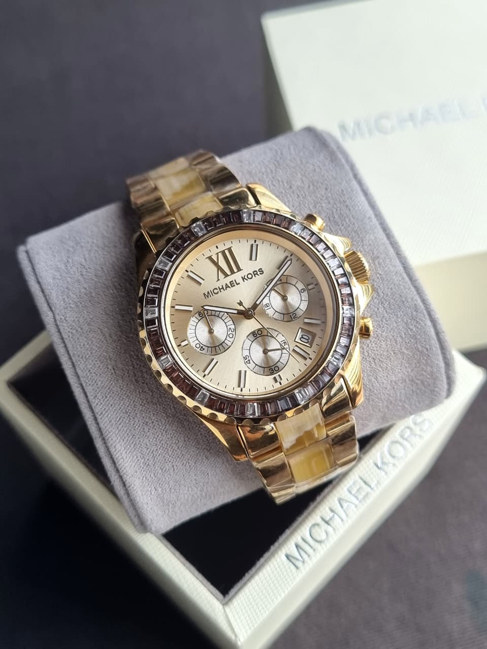 MICHAEL KORS Everest Light Champagne Dial Gold-tone and Horn Acetate Ladies Watch MK5874