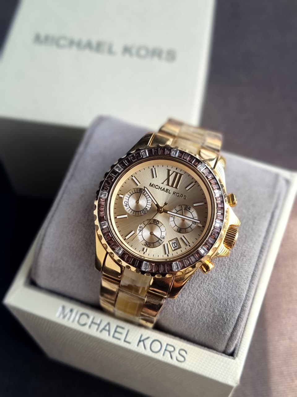 MICHAEL KORS Everest Light Champagne Dial Gold-tone and Horn Acetate Ladies Watch MK5874