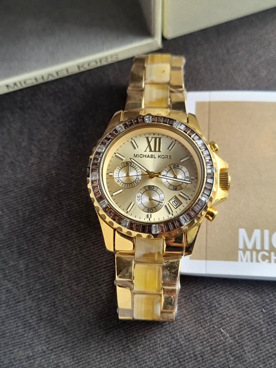 MICHAEL KORS Everest Light Champagne Dial Gold-tone and Horn Acetate Ladies Watch MK5874