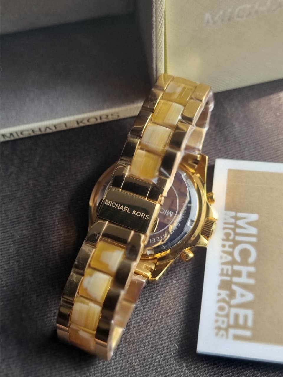 MICHAEL KORS Everest Light Champagne Dial Gold-tone and Horn Acetate Ladies Watch MK5874
