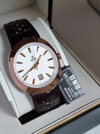Rado D-Star Men's Automatic Watch – 42mm White Dial, Rose Gold-Plated Ceramos Case & Brown Leather Strap – R15516105