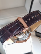 Rado D-Star Men's Automatic Watch – 42mm White Dial, Rose Gold-Plated Ceramos Case & Brown Leather Strap – R15516105