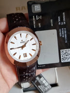 Rado D-Star Men's Automatic Watch – 42mm White Dial, Rose Gold-Plated Ceramos Case & Brown Leather Strap – R15516105