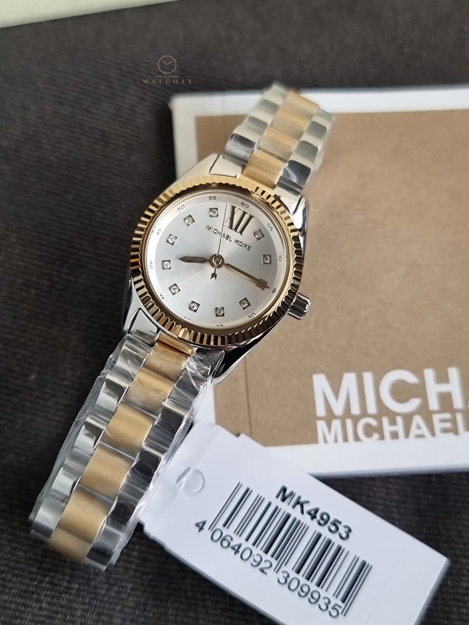 Michael Kors Mini Lexington Women's Quartz Watch – 28mm Silver Dial, Gold-Tone Fluted Bezel & Two-Tone Stainless Steel Bracelet – MK4953