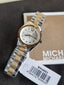 Michael Kors Mini Lexington Women's Quartz Watch – 28mm Silver Dial, Gold-Tone Fluted Bezel & Two-Tone Stainless Steel Bracelet – MK4953