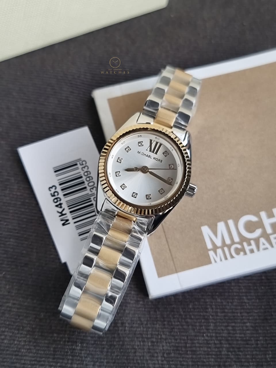 Michael Kors Mini Lexington Women's Quartz Watch – 28mm Silver Dial, Gold-Tone Fluted Bezel & Two-Tone Stainless Steel Bracelet – MK4953