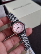 Michael Kors Lexington Petite Women's Quartz Watch – 26mm Pink Dial, Crystal Hour Markers & Silver Stainless Steel Bracelet – MK4996