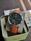 Fossil Townsman Men's Automatic Watch – 44mm Green Open-Heart Dial, Silver Stainless Steel Case & Brown Leather Strap – ME3265