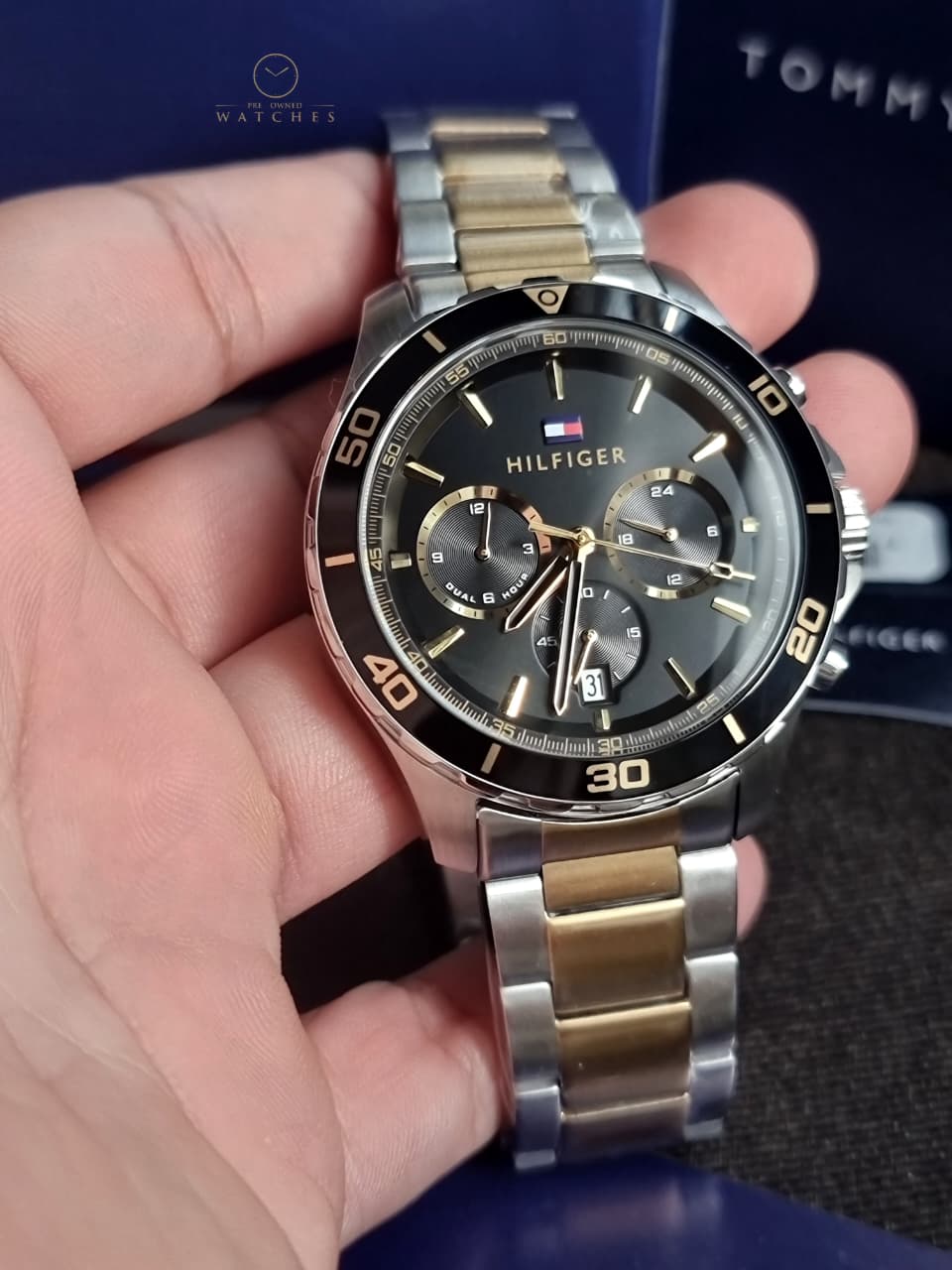 Tommy Hilfiger Jordan 1792095 Black Dial Two-Tone Stainless Steel Men's Chronograph Watch