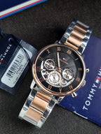 Tommy Hilfiger Legend 1710570 Black Skeleton Dial Two-Tone Stainless Steel Men's Quartz Watch