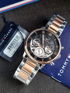 Tommy Hilfiger Legend 1710570 Black Skeleton Dial Two-Tone Stainless Steel Men's Quartz Watch