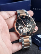 Tommy Hilfiger Legend 1710570 Black Skeleton Dial Two-Tone Stainless Steel Men's Quartz Watch