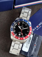 Tommy Hilfiger TH85 GMT 1792131 Black Dial Silver Stainless Steel Men's Quartz Watch