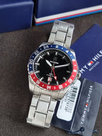 Tommy Hilfiger TH85 GMT 1792131 Black Dial Silver Stainless Steel Men's Quartz Watch