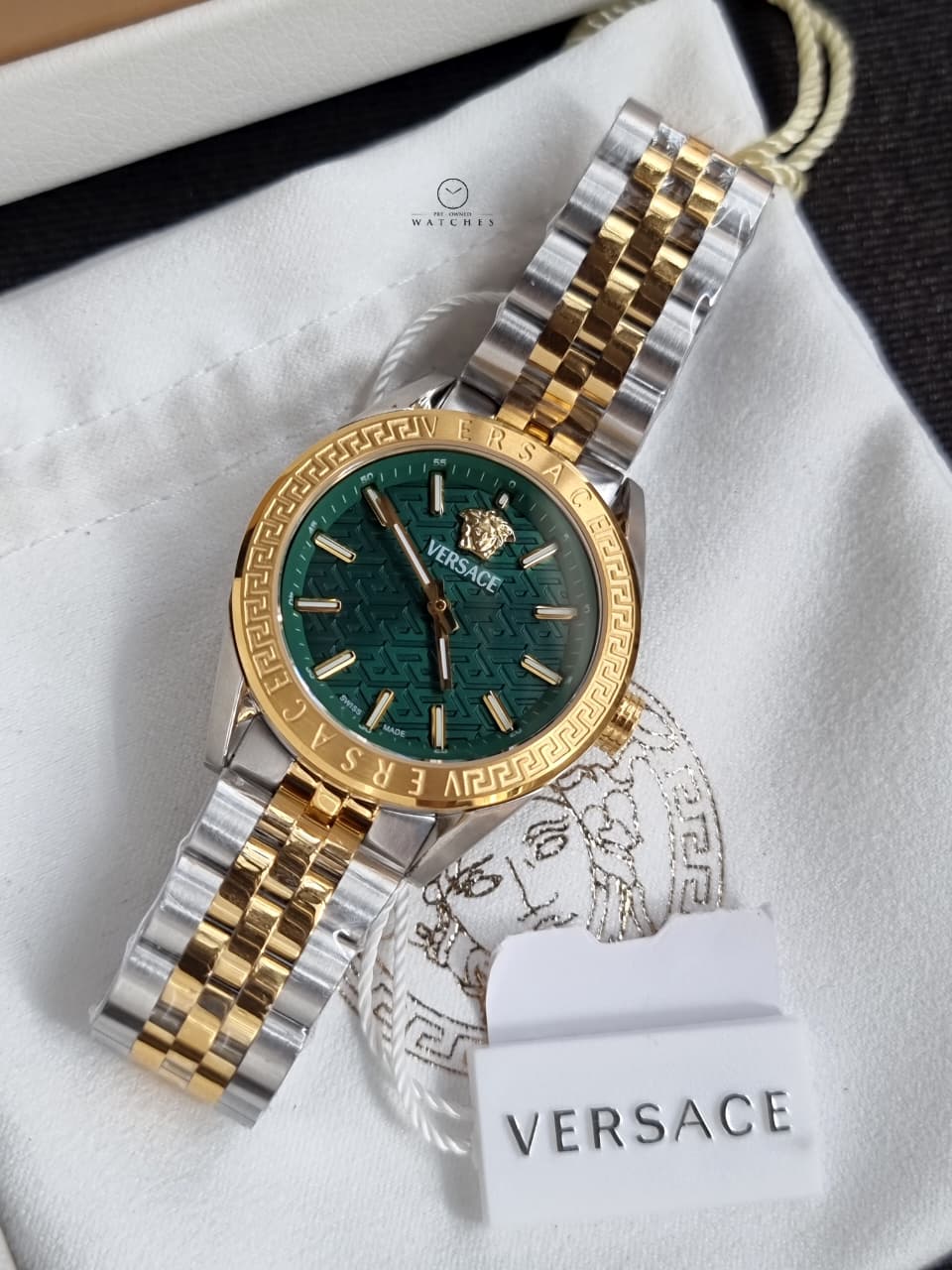 Versace V-Code VE8I00424 Green Dial Two-Tone Stainless Steel Women's Quartz Watch