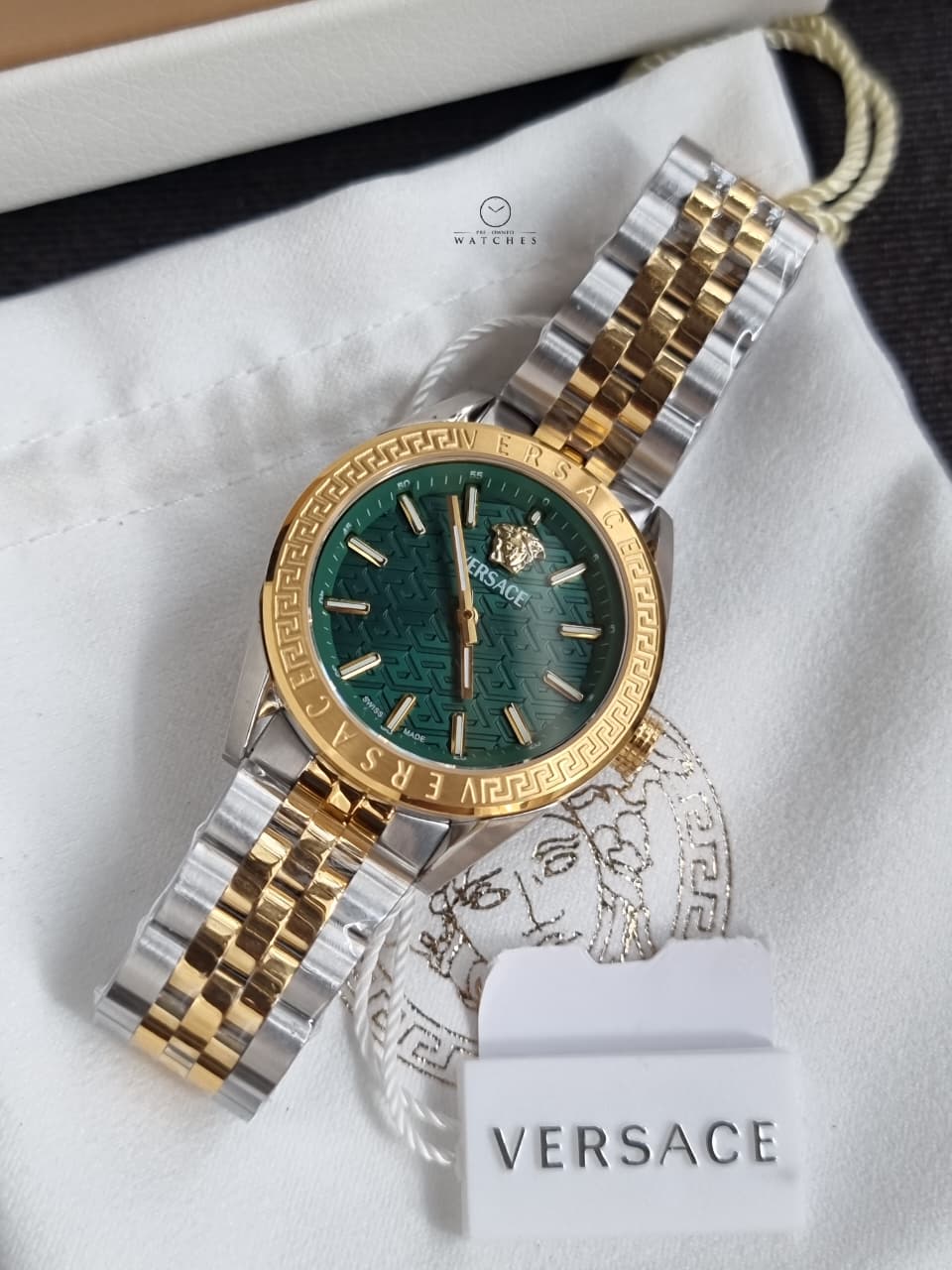 Versace V-Code VE8I00424 Green Dial Two-Tone Stainless Steel Women's Quartz Watch