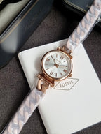 Fossil Carlie ES5330 Silver Dial Rose Gold-Tone Stainless Steel Women's Quartz Watch