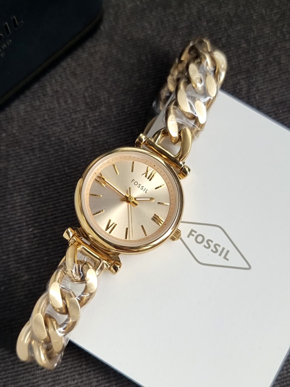 Fossil Carlie ES5387 Gold Dial Gold-Tone Stainless Steel Women's Quartz Watch