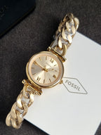 Fossil Carlie ES5387 Gold Dial Gold-Tone Stainless Steel Women's Quartz Watch