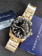 Tommy Hilfiger Gold Stainless Steel Black Dial Quartz Watch for Gents - Tommy Hilfiger 1792133